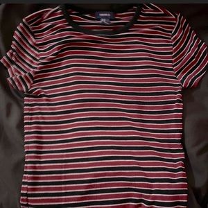 Red, Black, and White stripped t-shirt